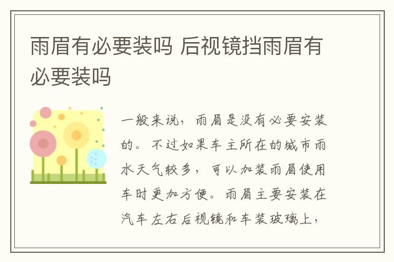雨眉有必要装吗 后视镜挡雨眉有必要装吗