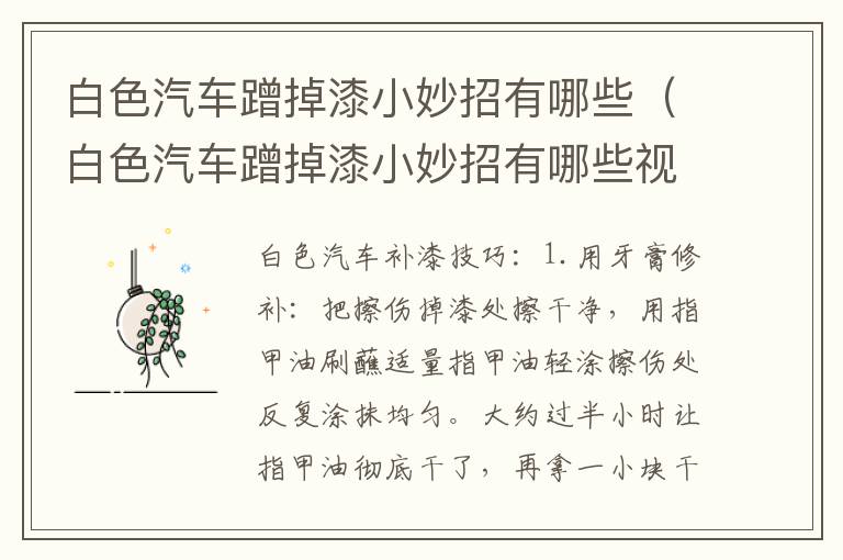 白色汽车蹭掉漆小妙招有哪些（白色汽车蹭掉漆小妙招有哪些视频）