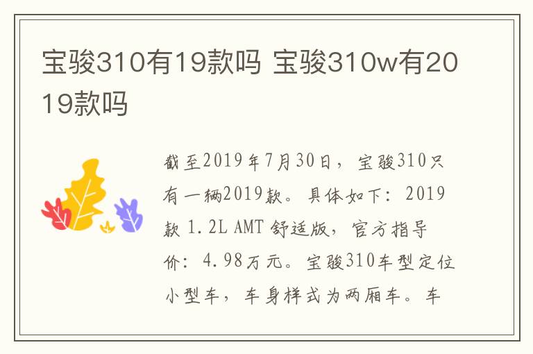 宝骏310有19款吗 宝骏310w有2019款吗