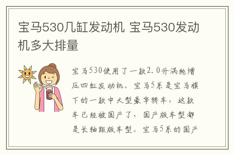 宝马530几缸发动机 宝马530发动机多大排量