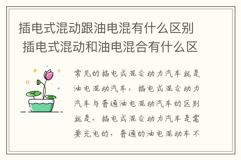 插电式混动跟油电混有什么区别 插电式混动和油电混合有什么区别