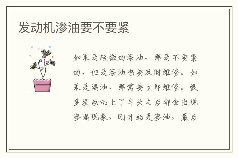 发动机渗油要不要紧