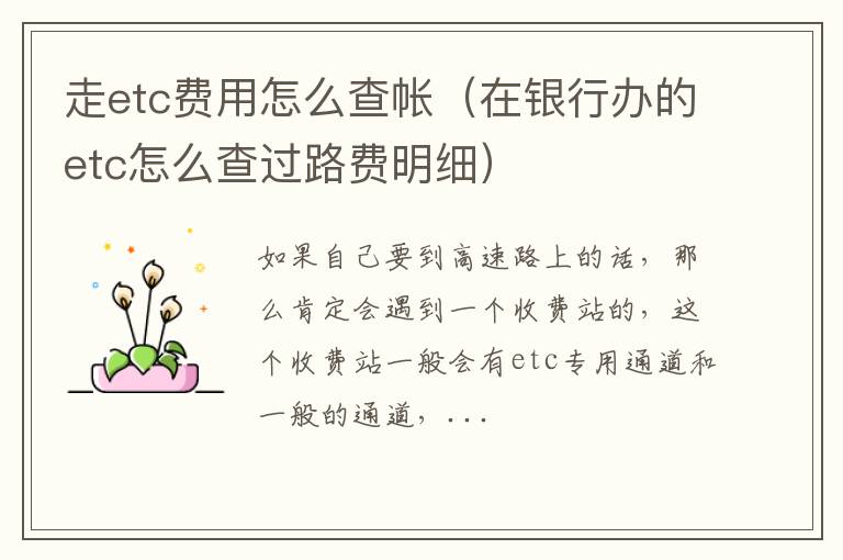 走etc费用怎么查帐（在银行办的etc怎么查过路费明细）