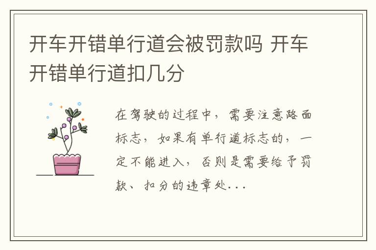 开车开错单行道会被罚款吗 开车开错单行道扣几分