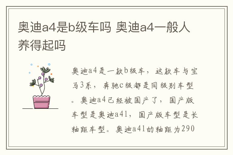 奥迪a4是b级车吗 奥迪a4一般人养得起吗