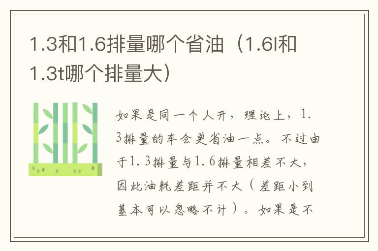 1.3和1.6排量哪个省油（1.6l和1.3t哪个排量大）