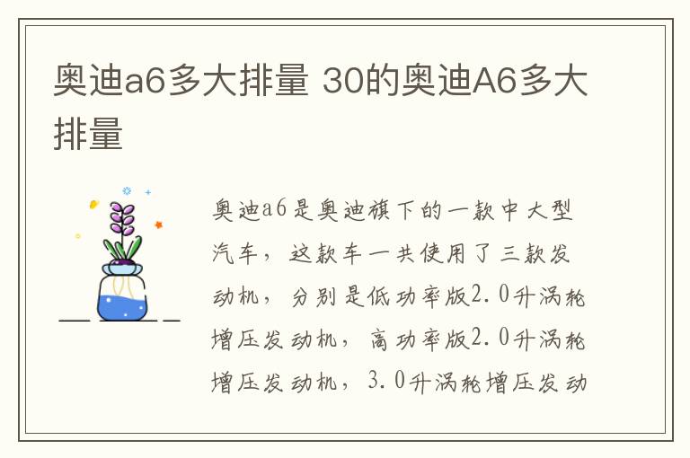 奥迪a6多大排量 30的奥迪A6多大排量