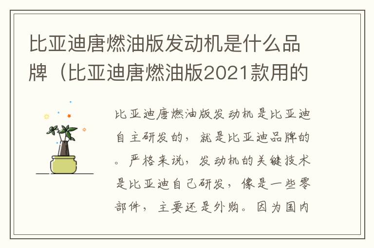 比亚迪唐燃油版发动机是什么品牌（比亚迪唐燃油版2021款用的什么发动机）