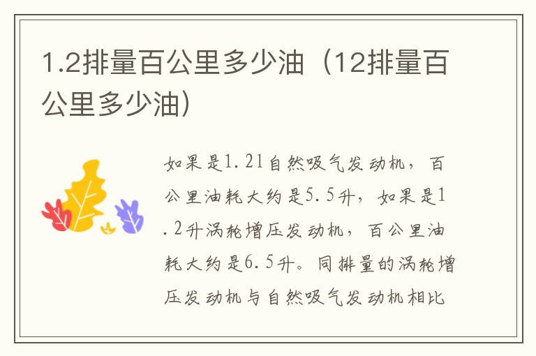 1.2排量百公里多少油（12排量百公里多少油）