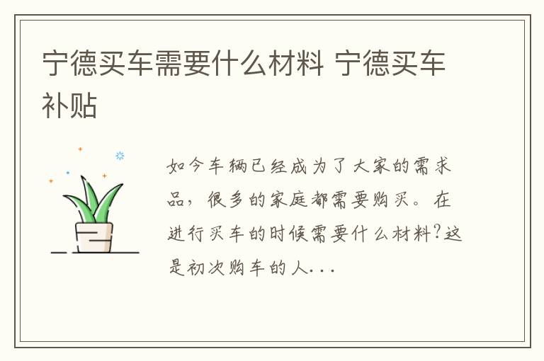 宁德买车需要什么材料 宁德买车补贴