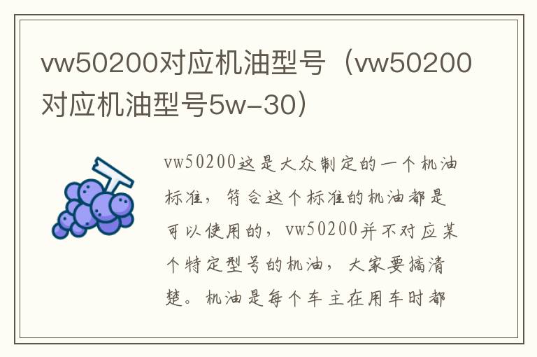 vw50200对应机油型号（vw50200对应机油型号5w-30）