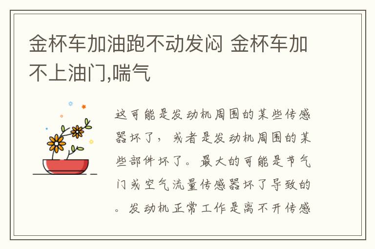 金杯车加油跑不动发闷 金杯车加不上油门,喘气