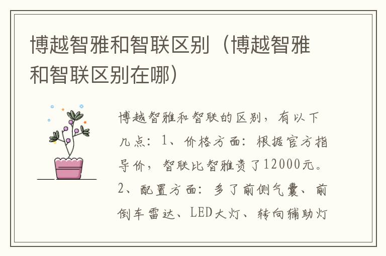 博越智雅和智联区别（博越智雅和智联区别在哪）