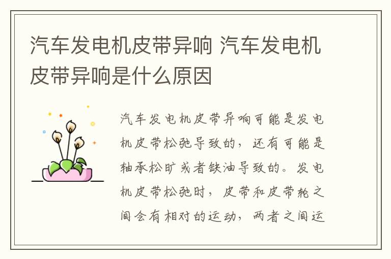 汽车发电机皮带异响 汽车发电机皮带异响是什么原因