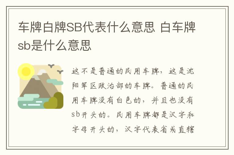 车牌白牌SB代表什么意思 白车牌sb是什么意思