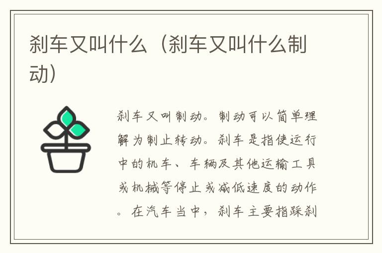刹车又叫什么（刹车又叫什么制动）