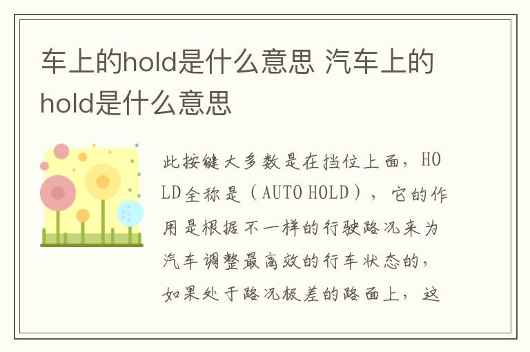 车上的hold是什么意思 汽车上的hold是什么意思