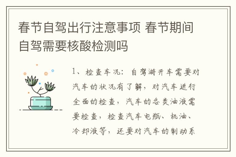 春节自驾出行注意事项 春节期间自驾需要核酸检测吗