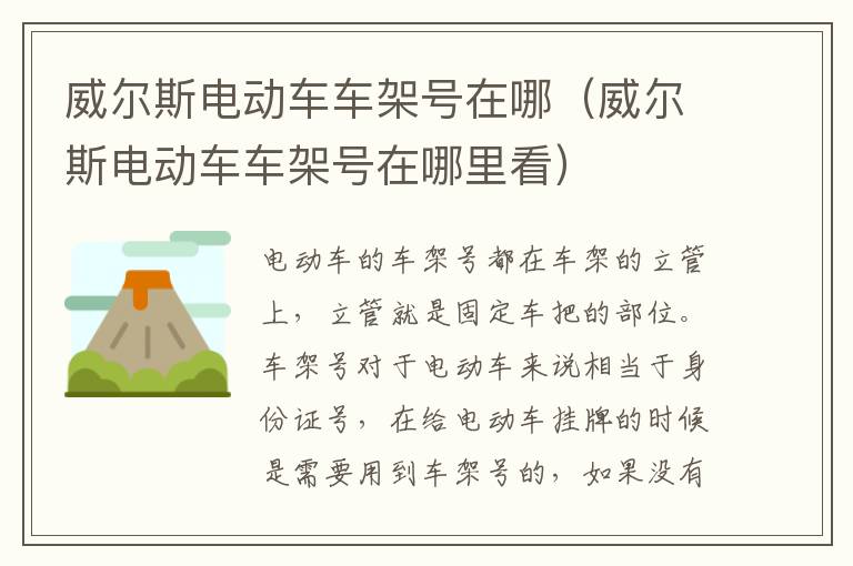 威尔斯电动车车架号在哪（威尔斯电动车车架号在哪里看）