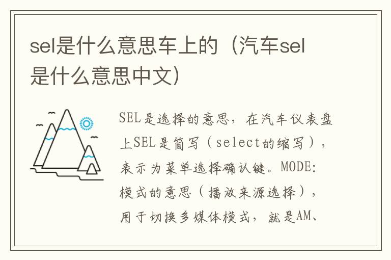 sel是什么意思车上的（汽车sel是什么意思中文）