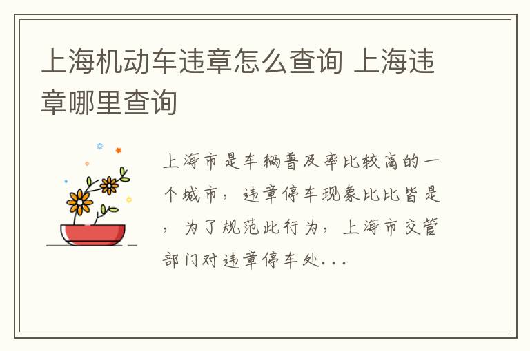 上海机动车违章怎么查询 上海违章哪里查询