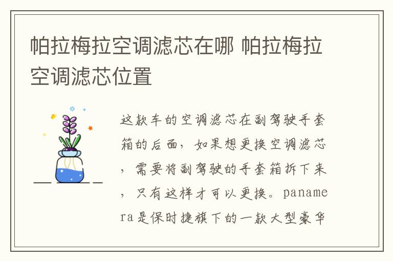 帕拉梅拉空调滤芯在哪 帕拉梅拉空调滤芯位置