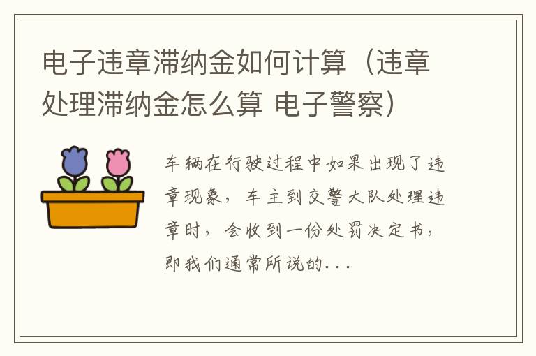 电子违章滞纳金如何计算（违章处理滞纳金怎么算 电子警察）