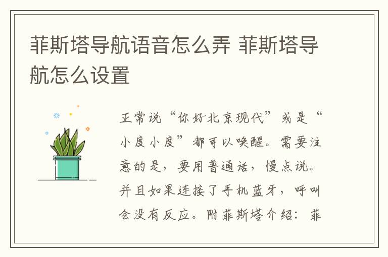 菲斯塔导航语音怎么弄 菲斯塔导航怎么设置