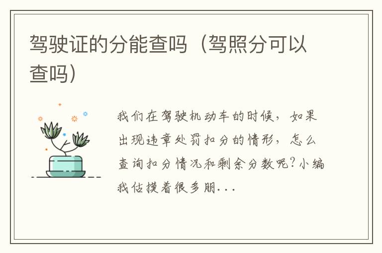 驾驶证的分能查吗（驾照分可以查吗）
