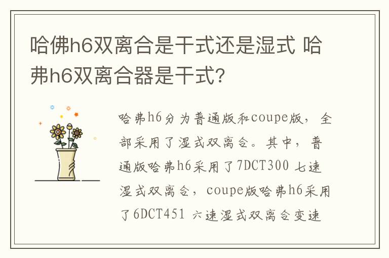 哈佛h6双离合是干式还是湿式 哈弗h6双离合器是干式?