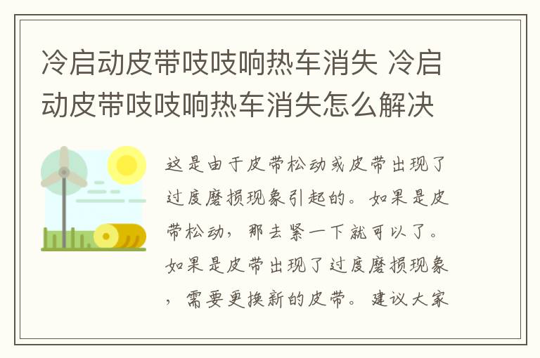 冷启动皮带吱吱响热车消失 冷启动皮带吱吱响热车消失怎么解决