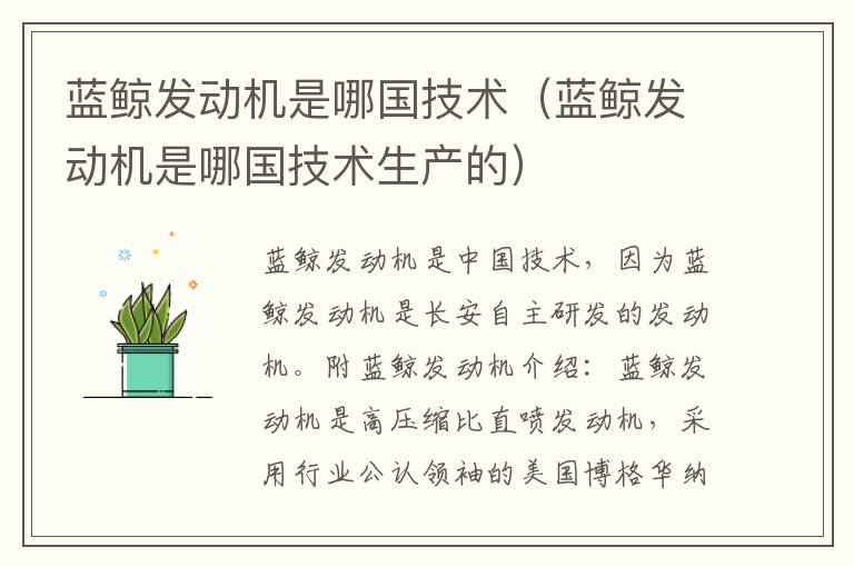 蓝鲸发动机是哪国技术（蓝鲸发动机是哪国技术生产的）