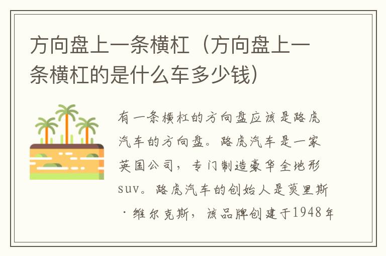 方向盘上一条横杠（方向盘上一条横杠的是什么车多少钱）