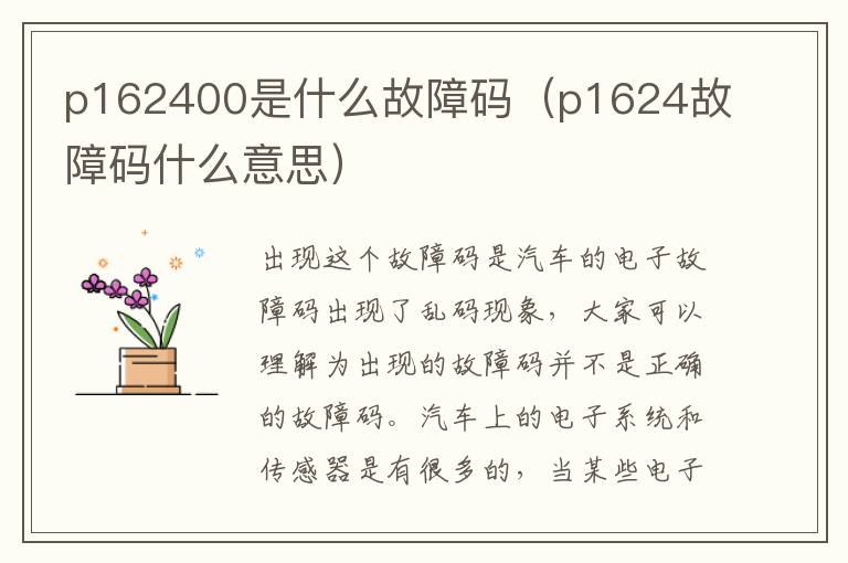 p162400是什么故障码（p1624故障码什么意思）