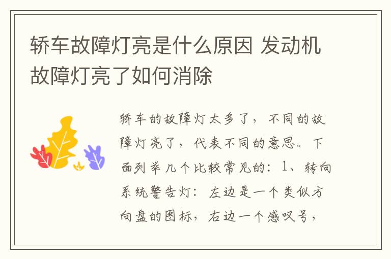 轿车故障灯亮是什么原因 发动机故障灯亮了如何消除