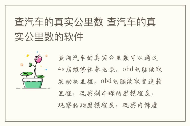 查汽车的真实公里数 查汽车的真实公里数的软件