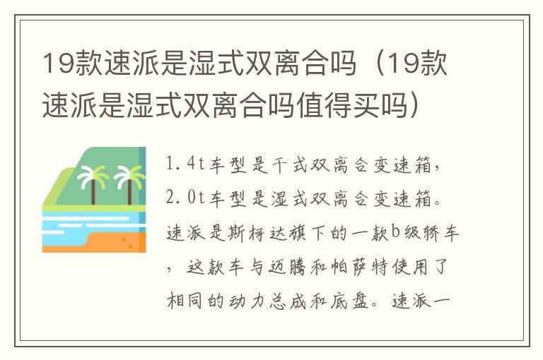 19款速派是湿式双离合吗（19款速派是湿式双离合吗值得买吗）