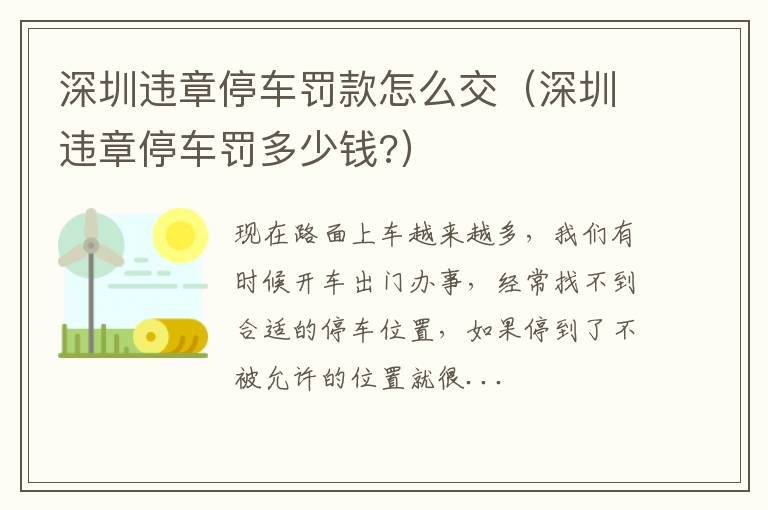深圳违章停车罚款怎么交（深圳违章停车罚多少钱?）