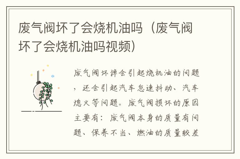 废气阀坏了会烧机油吗（废气阀坏了会烧机油吗视频）