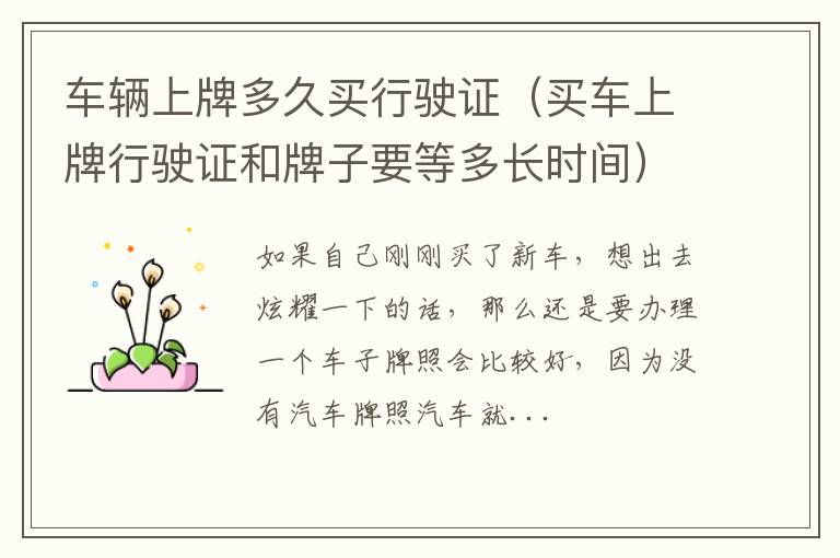 车辆上牌多久买行驶证（买车上牌行驶证和牌子要等多长时间）