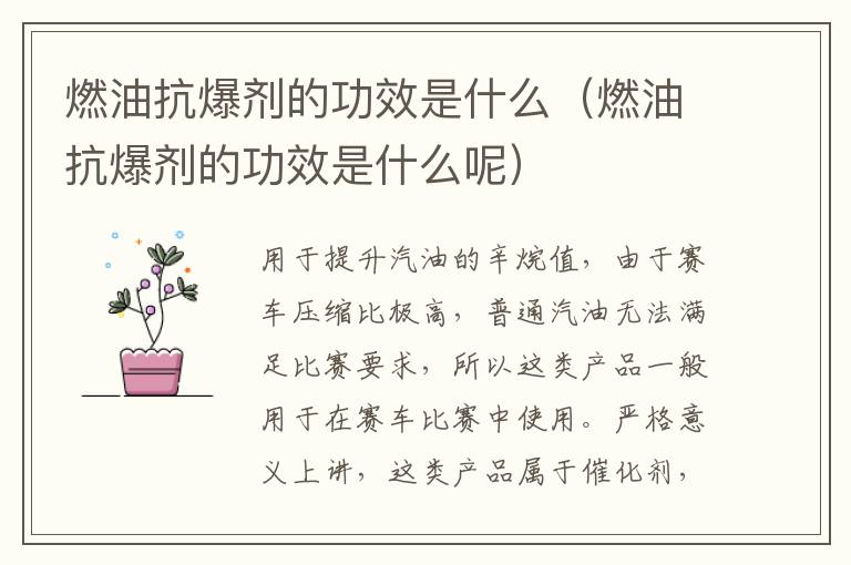 燃油抗爆剂的功效是什么（燃油抗爆剂的功效是什么呢）