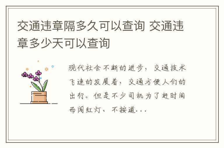 交通违章隔多久可以查询 交通违章多少天可以查询