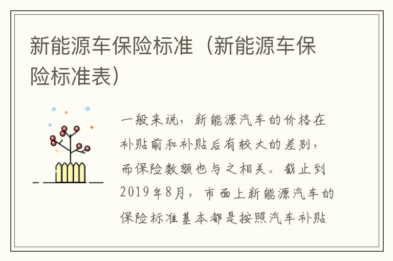 新能源车保险标准（新能源车保险标准表）