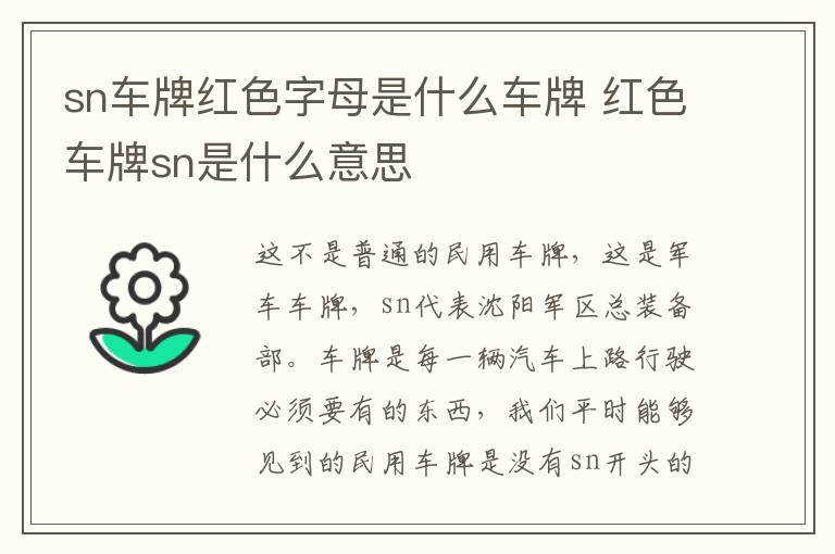 sn车牌红色字母是什么车牌 红色车牌sn是什么意思