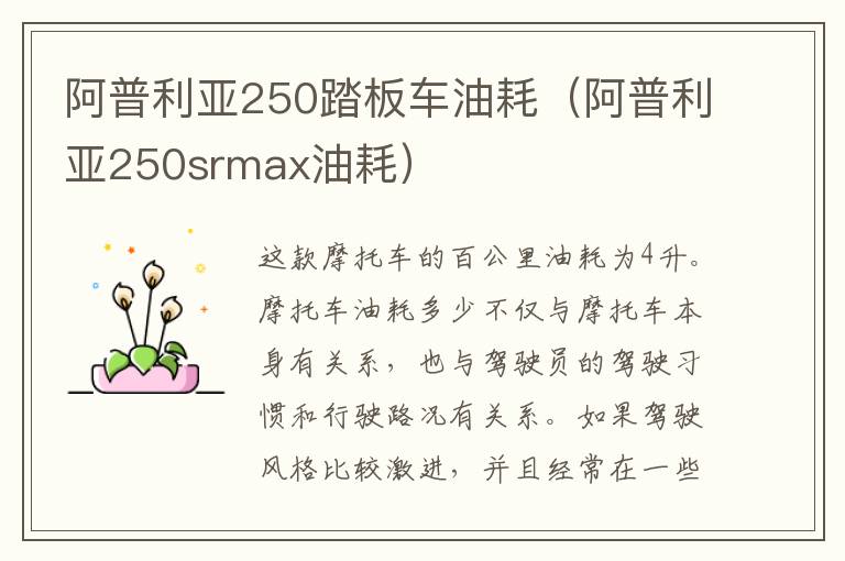 阿普利亚250踏板车油耗（阿普利亚250srmax油耗）