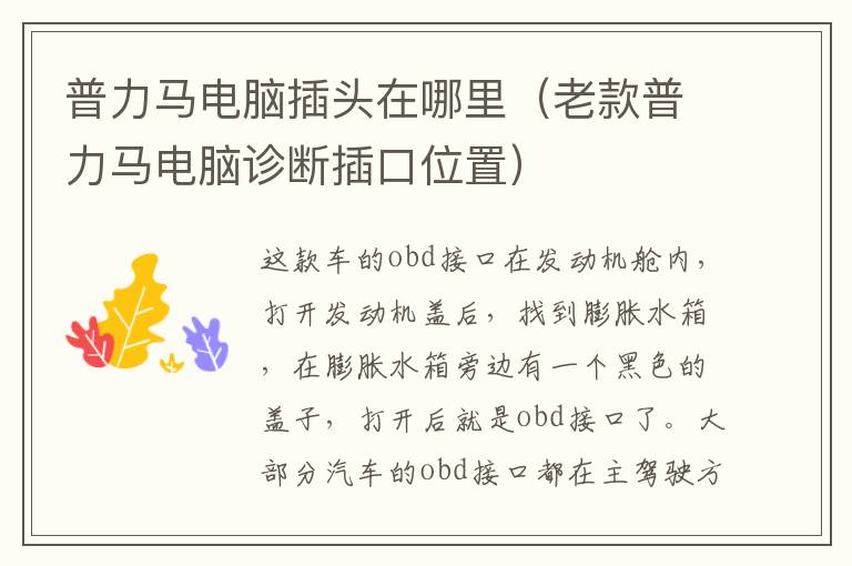 普力马电脑插头在哪里（老款普力马电脑诊断插口位置）
