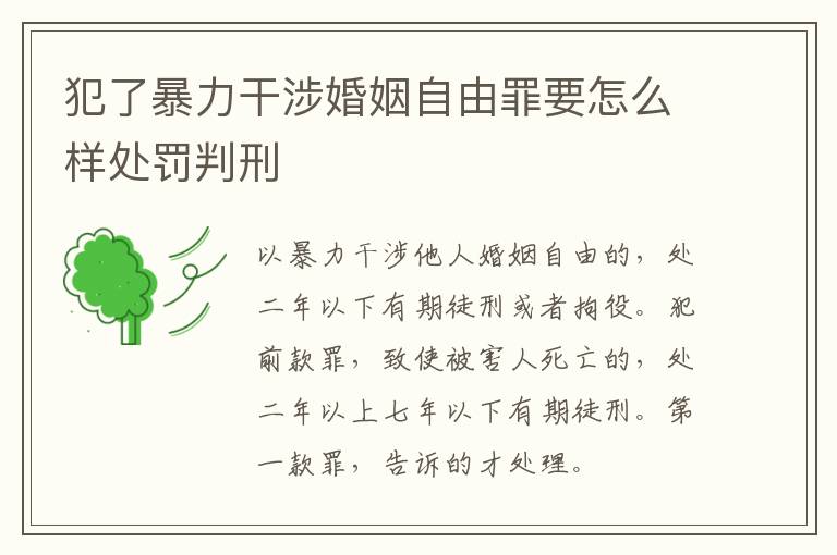 犯了暴力干涉婚姻自由罪要怎么样处罚判刑