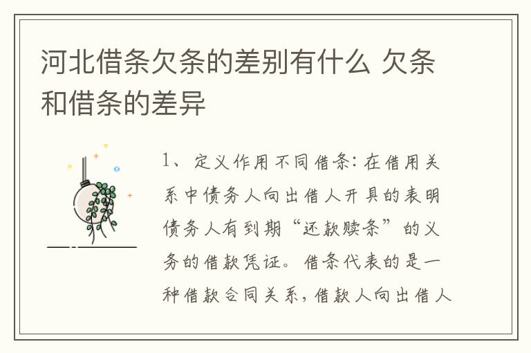 河北借条欠条的差别有什么 欠条和借条的差异