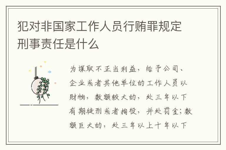 犯对非国家工作人员行贿罪规定刑事责任是什么