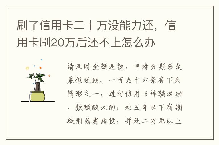 刷了信用卡二十万没能力还，信用卡刷20万后还不上怎么办